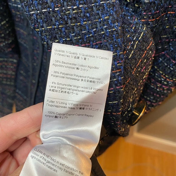 Escada, deep blue with multi colored threads; 2 pockets; button closure. - Picture 11 of 13